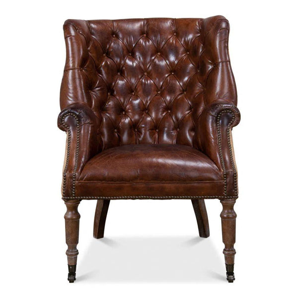 Welsh Leather & Jute Wing Tufted Back Accent Chair Accent Chairs LOOMLAN By Sarreid