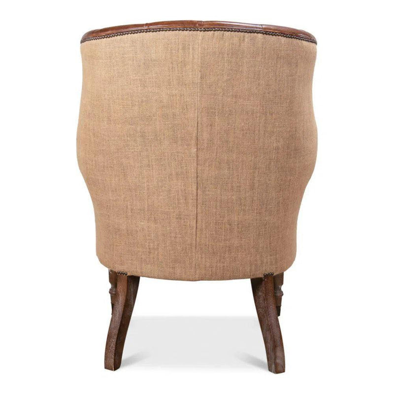 Welsh Leather & Jute Wing Tufted Back Accent Chair Accent Chairs LOOMLAN By Sarreid