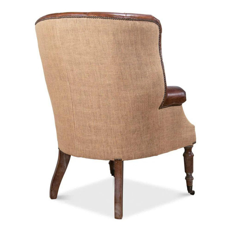 Welsh Leather & Jute Wing Tufted Back Accent Chair Accent Chairs LOOMLAN By Sarreid