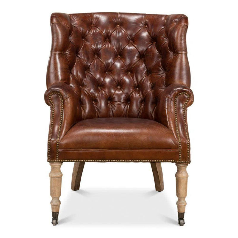 Welsh Leather Wingback Accent Chair Vintage Havana Accent Chairs LOOMLAN By Sarreid