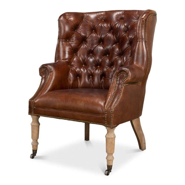 Welsh Leather Wingback Accent Chair Vintage Havana Accent Chairs LOOMLAN By Sarreid