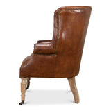 Welsh Leather Wingback Accent Chair Vintage Havana Accent Chairs LOOMLAN By Sarreid