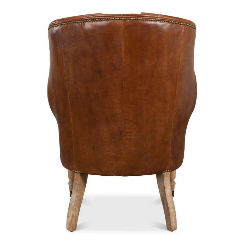 Welsh Leather Wingback Accent Chair Vintage Havana Accent Chairs LOOMLAN By Sarreid