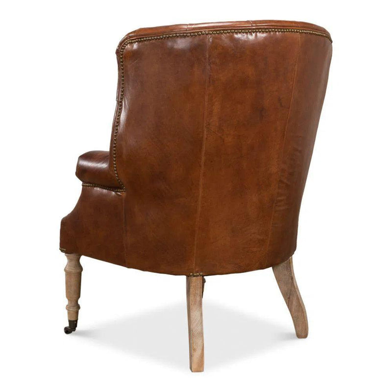 Welsh Leather Wingback Accent Chair Vintage Havana Accent Chairs LOOMLAN By Sarreid