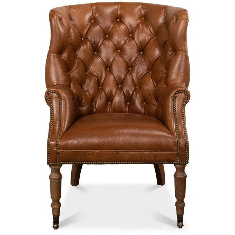 Welsh Leather Wingback Tufted Back Accent Chair Accent Chairs LOOMLAN By Sarreid