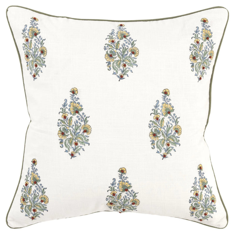 Welted Floral Throw Pillow With Down Insert Throw Pillows LOOMLAN By LOOMLAN