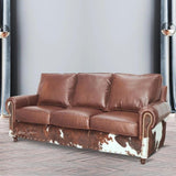 Western Style Leather & Hair On Hide Sofa Brown Caramel Marshal Sofas & Loveseats LOOMLAN By Uptown Sebastian