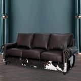 Western Style Leather & Hair On Hide Sofa Dark Brown Marshal Sofas & Loveseats LOOMLAN By Uptown Sebastian