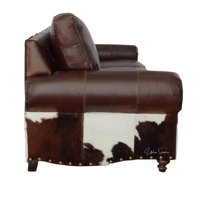 Western Style Leather & Hair On Hide Sofa Whiskey Brown Marshal Sofas & Loveseats LOOMLAN By Uptown Sebastian