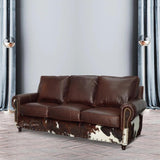 Western Style Leather & Hair On Hide Sofa Whiskey Brown Marshal Sofas & Loveseats LOOMLAN By Uptown Sebastian