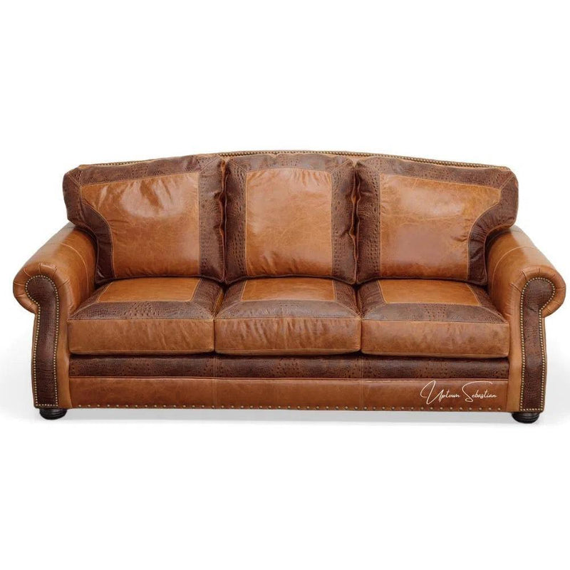 Western Style Leather Couch With Brown Alligator Embossed Leather Sofas & Loveseats LOOMLAN By Uptown Sebastian