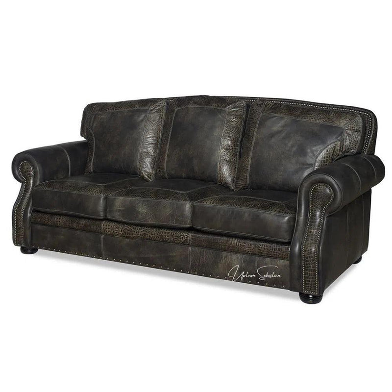 Western Style Leather Couch With Grey Alligator Embossed Leather Sofas & Loveseats LOOMLAN By Uptown Sebastian