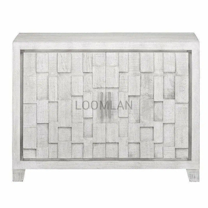 White Accent Cabinet Small Sideboard Hand Carved Door Sideboards LOOMLAN By LOOMLAN