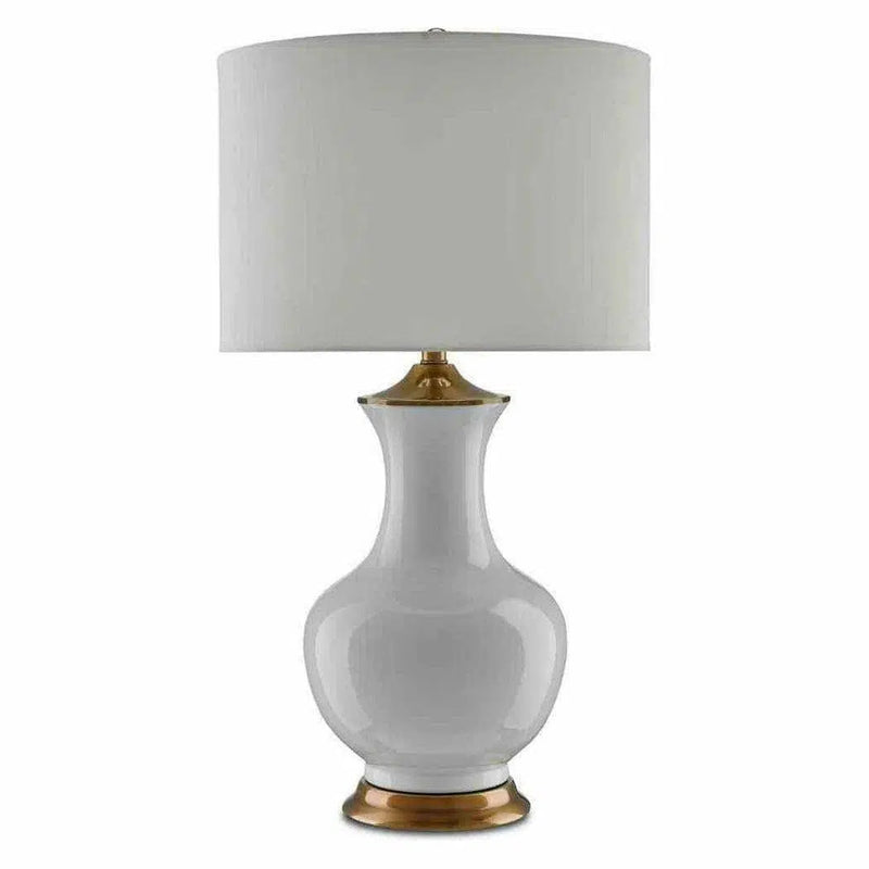 White Antique Brass Lilou White Table Lamp Table Lamps LOOMLAN By Currey & Co