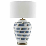 White Blue Antique Brass Brushstroke Table Lamp Table Lamps LOOMLAN By Currey & Co