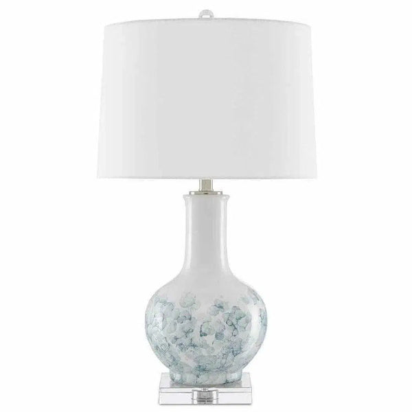 White Blue Clear Polished Nickel Myrtle Table Lamp Table Lamps LOOMLAN By Currey & Co