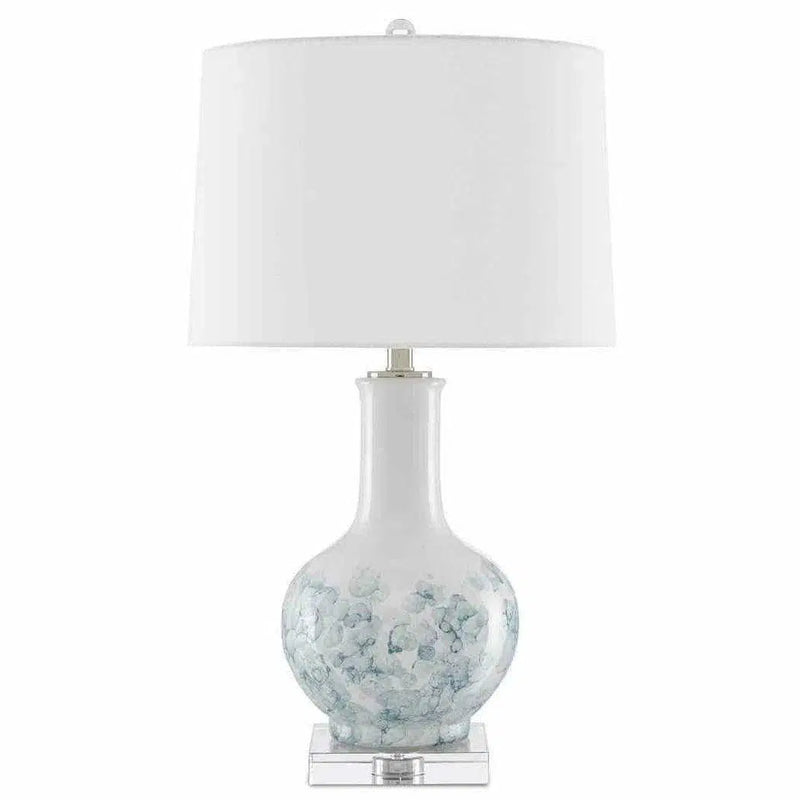 White Blue Clear Polished Nickel Myrtle Table Lamp Table Lamps LOOMLAN By Currey & Co