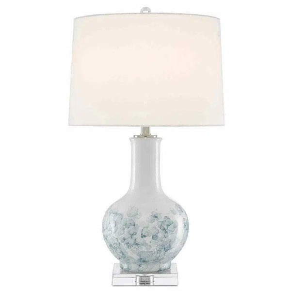 White Blue Clear Polished Nickel Myrtle Table Lamp Table Lamps LOOMLAN By Currey & Co