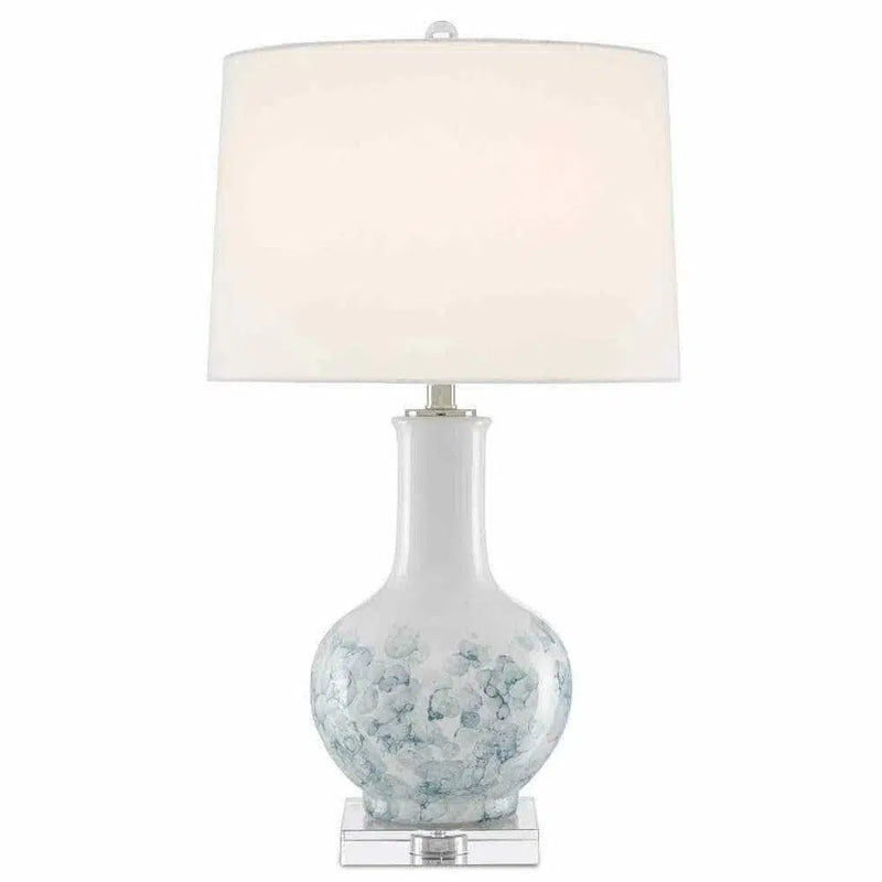 White Blue Clear Polished Nickel Myrtle Table Lamp Table Lamps LOOMLAN By Currey & Co