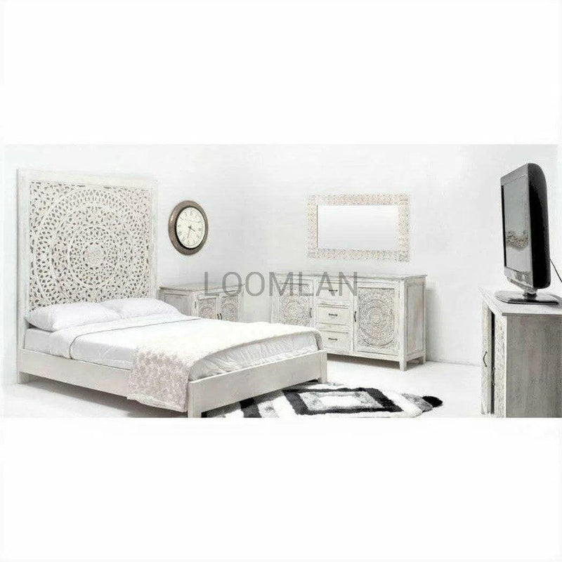 White Bohemian Hand Carved Accent Cabinet Accent Cabinets LOOMLAN By LOOMLAN