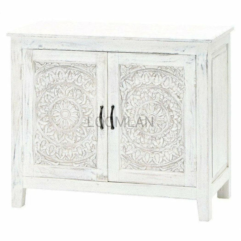 White Bohemian Hand Carved Accent Cabinet Accent Cabinets LOOMLAN By LOOMLAN