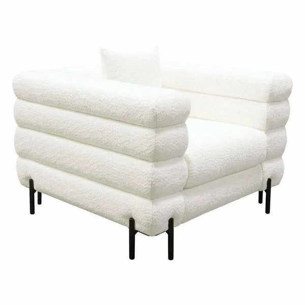 White Boucle Sherpa Low Profile Club Chair With Throw Pillow Club Chairs LOOMLAN By Diamond Sofa