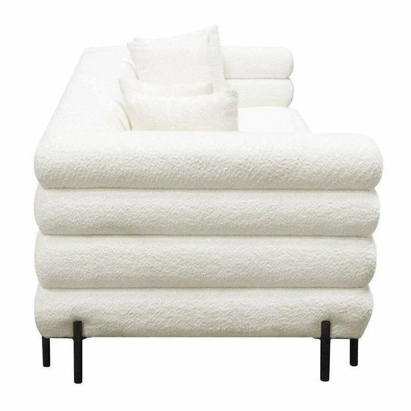 White Boucle Sherpa Low Profile Sofa With Throw Pillows Sofas & Loveseats LOOMLAN By Diamond Sofa