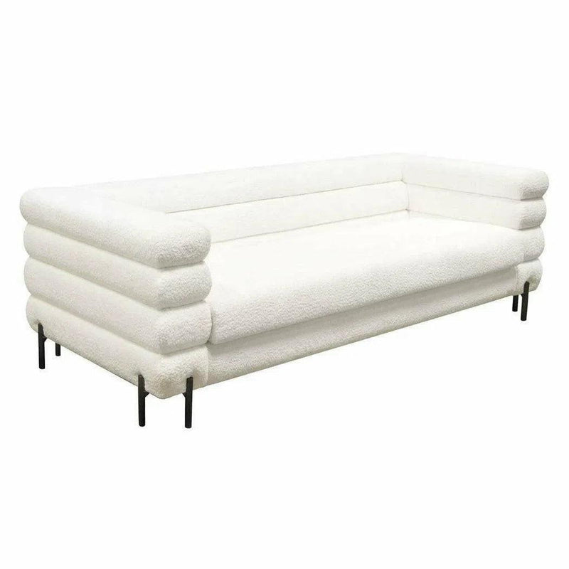 White Boucle Sherpa Low Profile Sofa With Throw Pillows Sofas & Loveseats LOOMLAN By Diamond Sofa