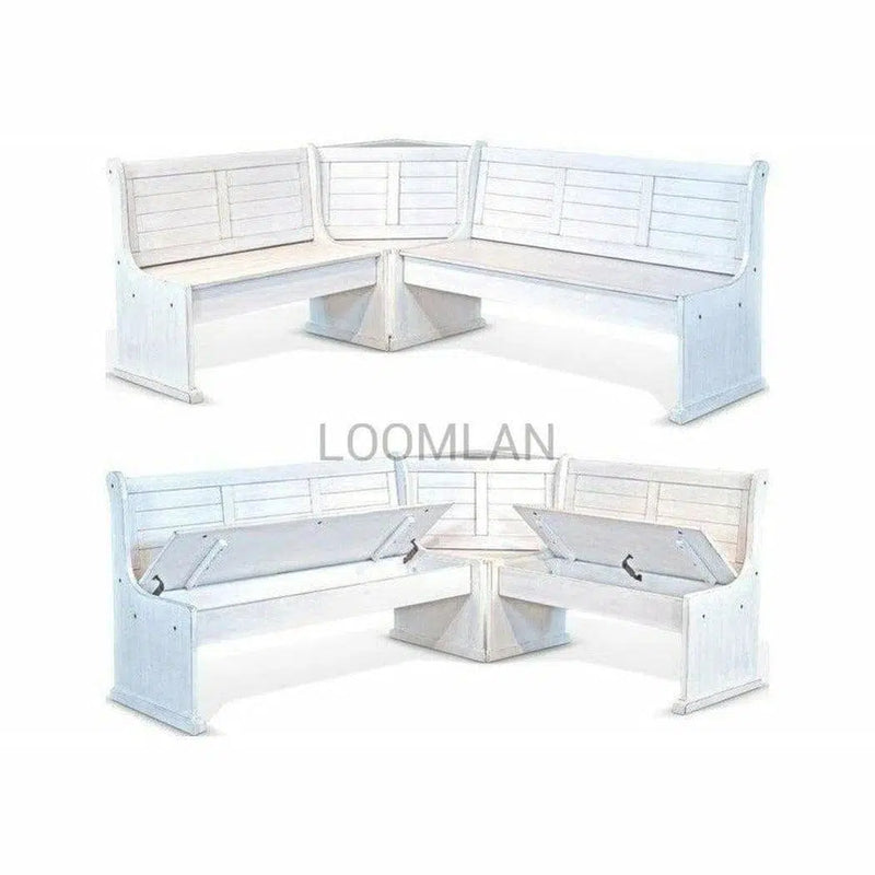 White Breakfast Nook Dining Set With Reversible Bench Storage Dining Table Sets LOOMLAN By Sunny D