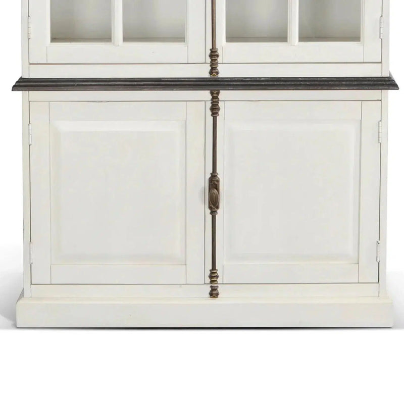 White Buffet and Hutch With Glass Doors Cabinet Buffets & Curios LOOMLAN By Sunny D