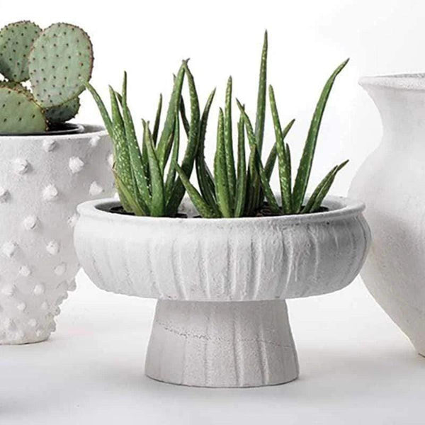 White Ceramic Aegean Pedestal Bowl - Large Boxes & Bowls LOOMLAN By Jamie Young