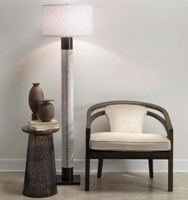 White Cowhide & Oil Rubbed Bronze 70" Sheridan Floor Lamp Floor Lamps LOOMLAN By Jamie Young