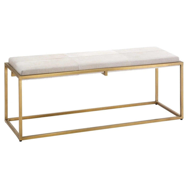 White Cowhide Gold Frame Shelby Bench Bedroom Benches LOOMLAN By Jamie Young