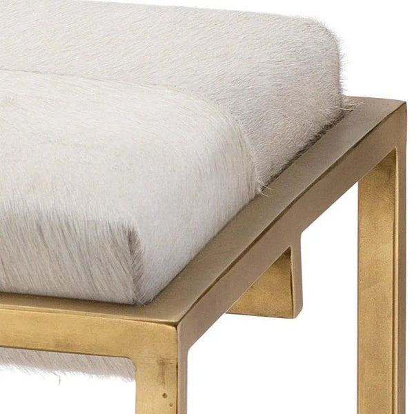 White Cowhide Gold Frame Shelby Bench Bedroom Benches LOOMLAN By Jamie Young