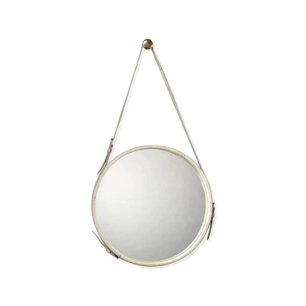 White Cowhide Round Wall Mirror Wall Mirrors LOOMLAN By Jamie Young