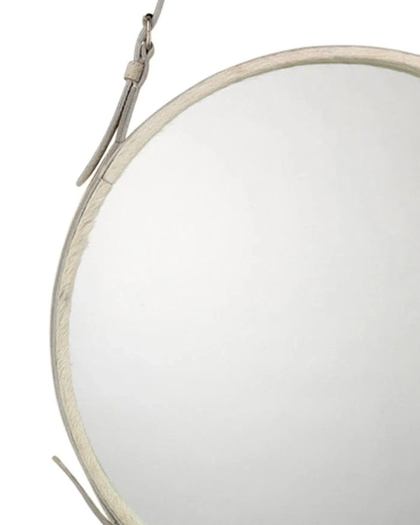 White Cowhide Round Wall Mirror Wall Mirrors LOOMLAN By Jamie Young