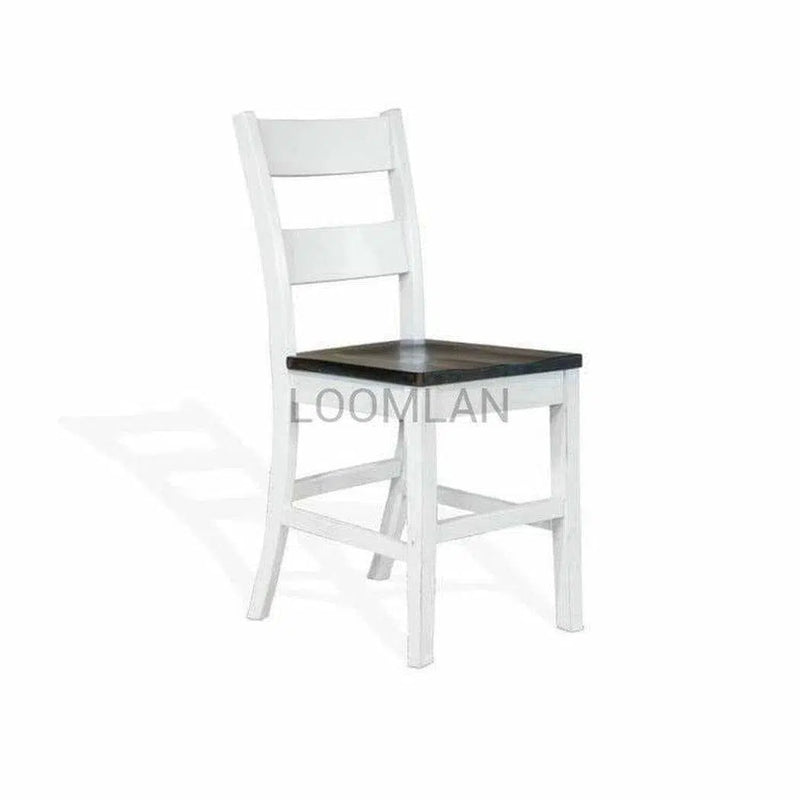 White Farmhouse Ladderback Barstool Wooden Seat Bar Stools LOOMLAN By Sunny D