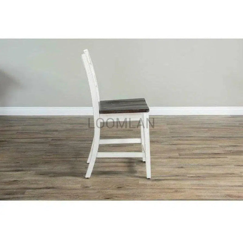 White Farmhouse Ladderback Barstool Wooden Seat Bar Stools LOOMLAN By Sunny D