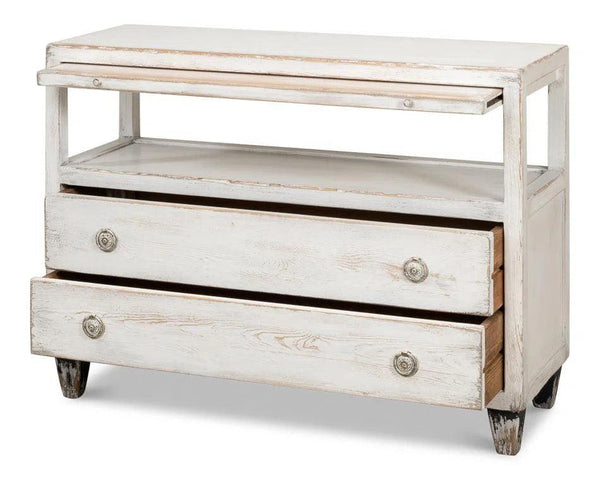 White Hollywood Chest Two Drawers and Open Shelf Chests LOOMLAN By Sarreid