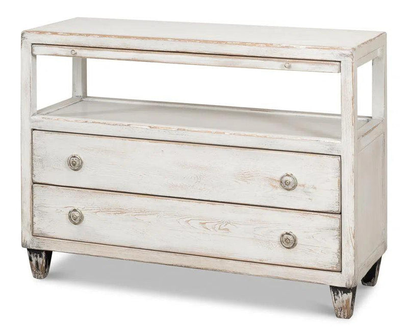 White Hollywood Chest Two Drawers and Open Shelf Chests LOOMLAN By Sarreid