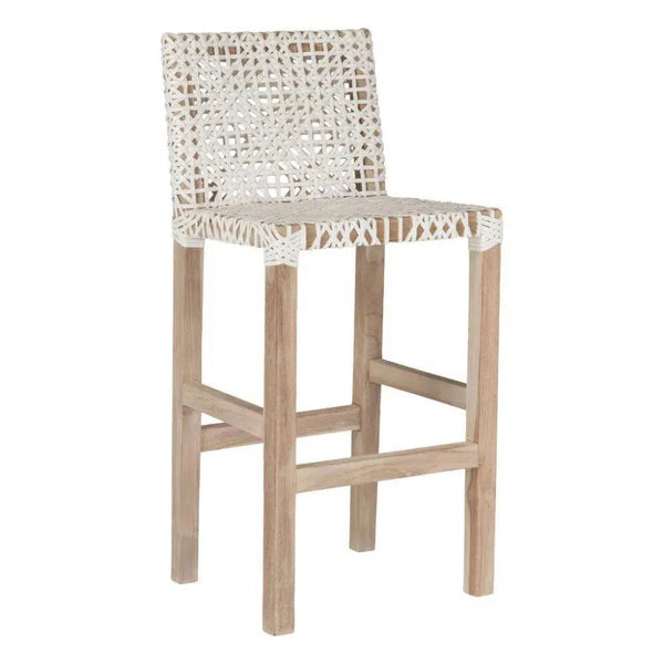 White Leather Woven Lulua Counter Stool Teak Wood Counter Stools LOOMLAN By Artesia