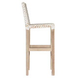 White Leather Woven Lulua Counter Stool Teak Wood Counter Stools LOOMLAN By Artesia