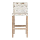 White Leather Woven Lulua Counter Stool Teak Wood Counter Stools LOOMLAN By Artesia