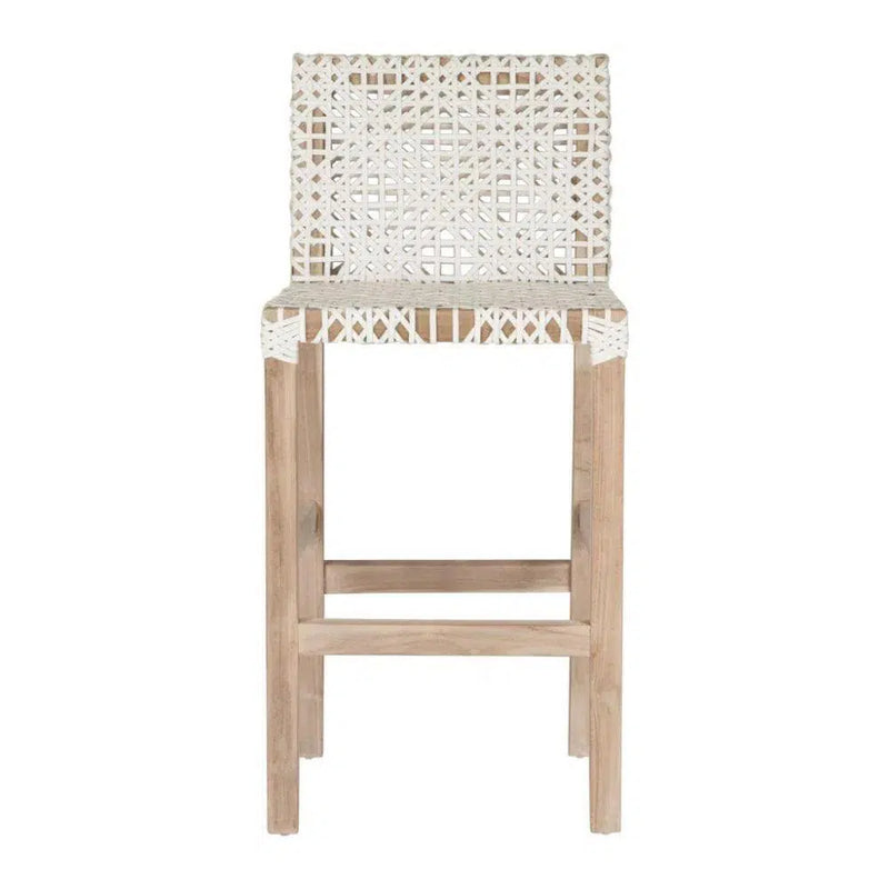 White Leather Woven Lulua Counter Stool Teak Wood Counter Stools LOOMLAN By Artesia