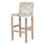 White Leather Woven Lulua Counter Stool Teak Wood Counter Stools LOOMLAN By Artesia