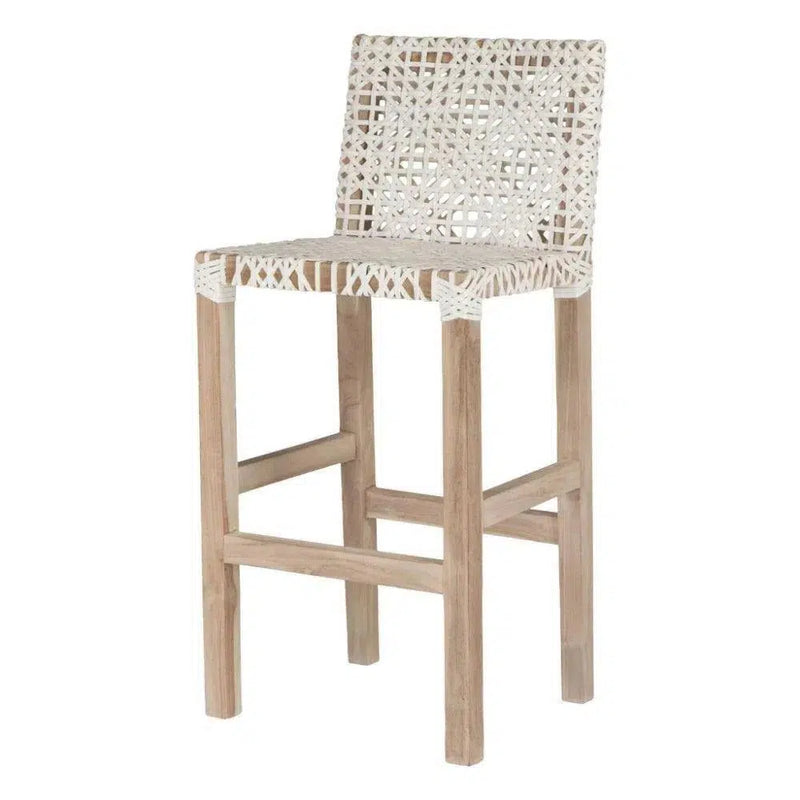 White Leather Woven Lulua Counter Stool Teak Wood Counter Stools LOOMLAN By Artesia