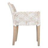 White Leather Woven Lulua Dining Armchair Teak Frame Dining Chairs LOOMLAN By Artesia