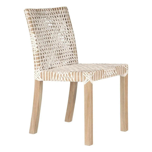 White Leather Woven Lulua Dining Chair Teak Wood Dining Chairs LOOMLAN By Artesia