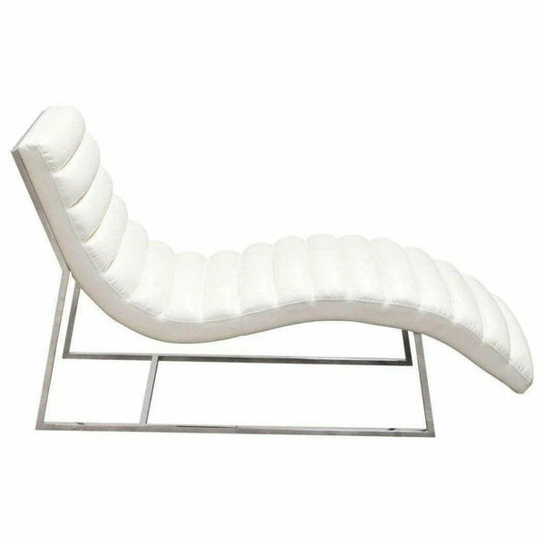 White Lounge Chaise Stainless Steel Frame Bonded Leather Chaises LOOMLAN By Diamond Sofa