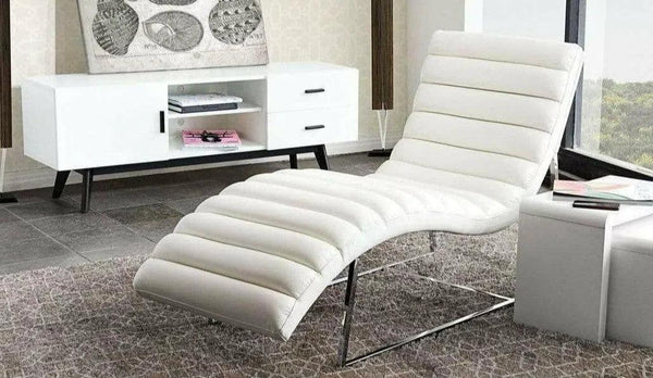 White Lounge Chaise Stainless Steel Frame Bonded Leather Chaises LOOMLAN By Diamond Sofa